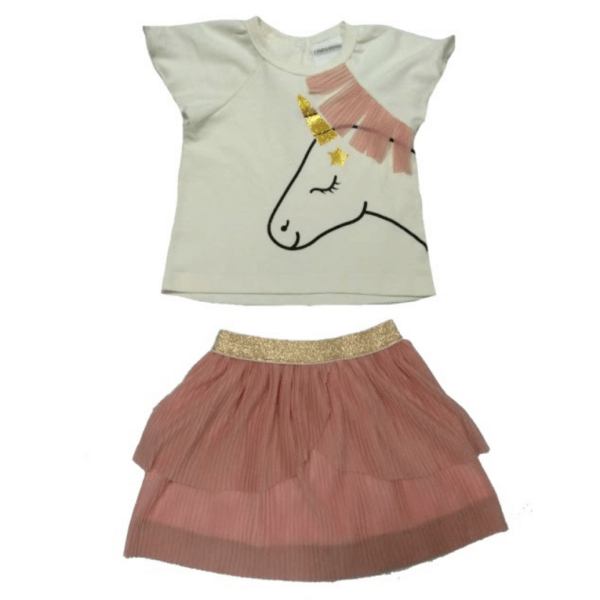 Set Of Printed Pony Shirt With Glittered Skirt For Girls